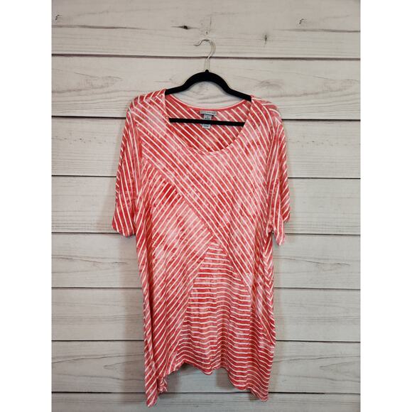 Catherines Womens Red White Stripe Stretch Scoop Neck Short Sleeve T-Shirt Sz 1X - Picture 1 of 5